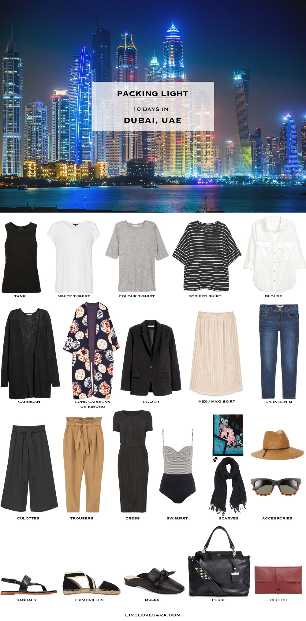 What to Pack for Dubai UAE Packing Light List #packinglist #packinglight #travellight #travel #livelovesara