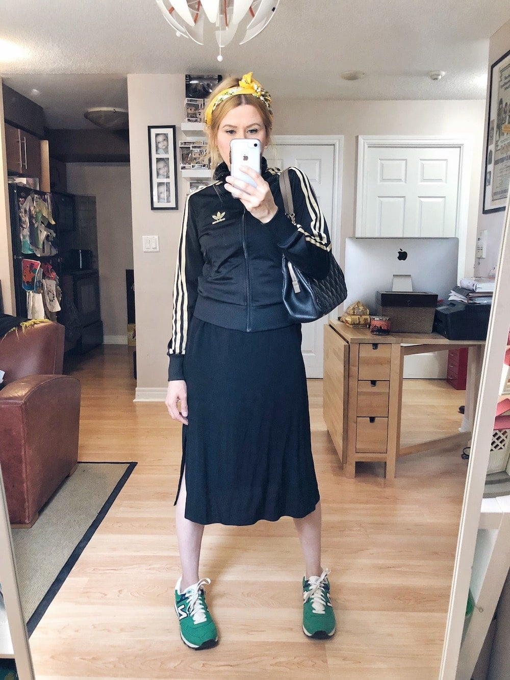 What I Wore this week | Black Slip Dress | Adidas Track Jacket | Green New Balance Sneakers | Chanel Bag | livelovesara What I Wore this week | Black Slip Dress | Adidas Track Jacket | Green New Balance Sneakers | Chanel Bag | livelovesara
