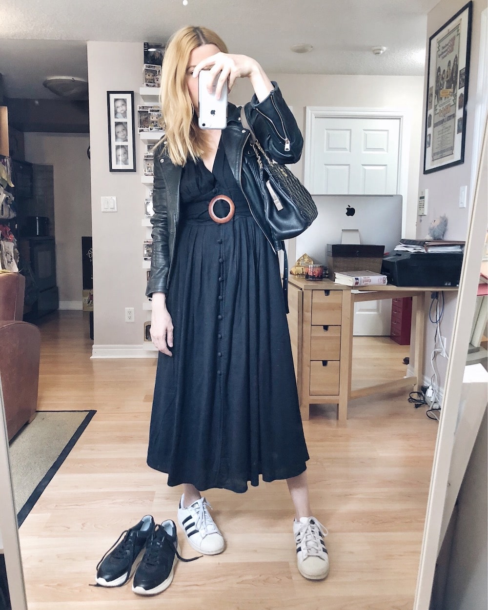 What I Wore this week | Black Free People Dress | Leather Jacket | Adidas Superstars | Everlane Tread Sneakers | Chanel bag | livelovesara What I Wore this week | Black Free People Dress | Leather Jacket | Adidas Superstars | Everlane Tread Sneakers | Chanel bag | livelovesara