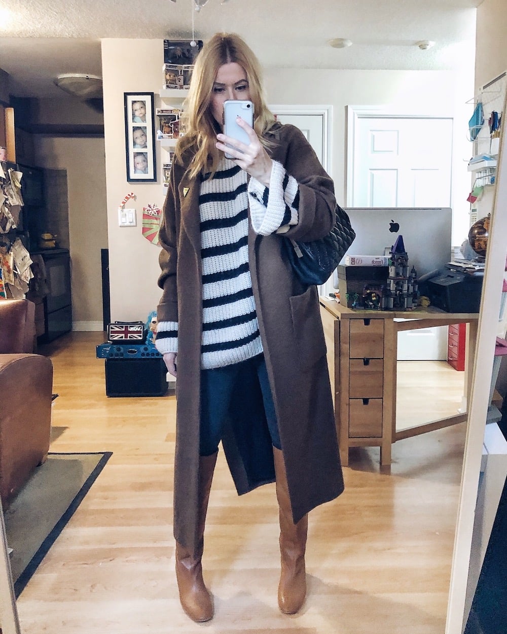 What I Wore this week | Oversized Striped Sweater | Mott & Bow Jeans | Knee High Everlane Boots | Brown Wool Jacket | Chanel bag | livelovesara What I Wore this week | Oversized Striped Sweater | Mott & Bow Jeans | Knee High Everlane Boots | Brown Wool Jacket | Chanel bag | livelovesara