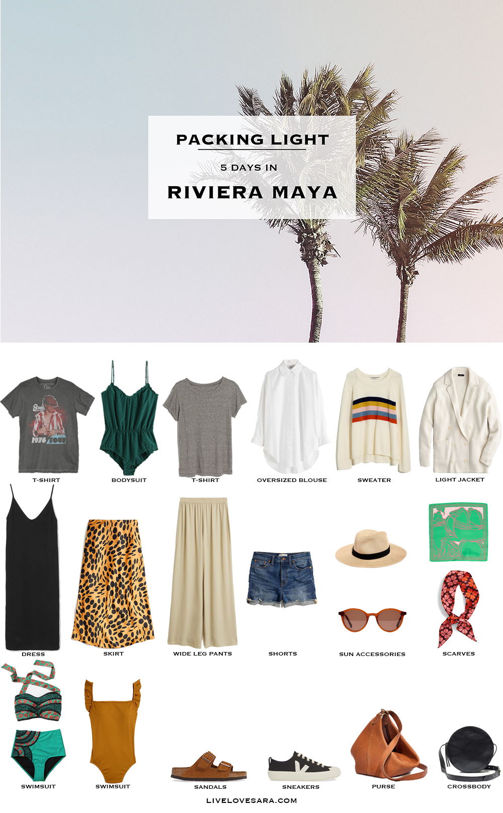 What to pack for Riviera Maya packing list | Riviera Maya Outfit Ideas | What to Wear in Riviera Maya | Mexico Packing list | Summer Packing List | Mexico Outfit Ideas | What to Wear in the Mexico | Packing Light | Capsule Wardrobe | travel wardrobe | travel capsule | livelovesara