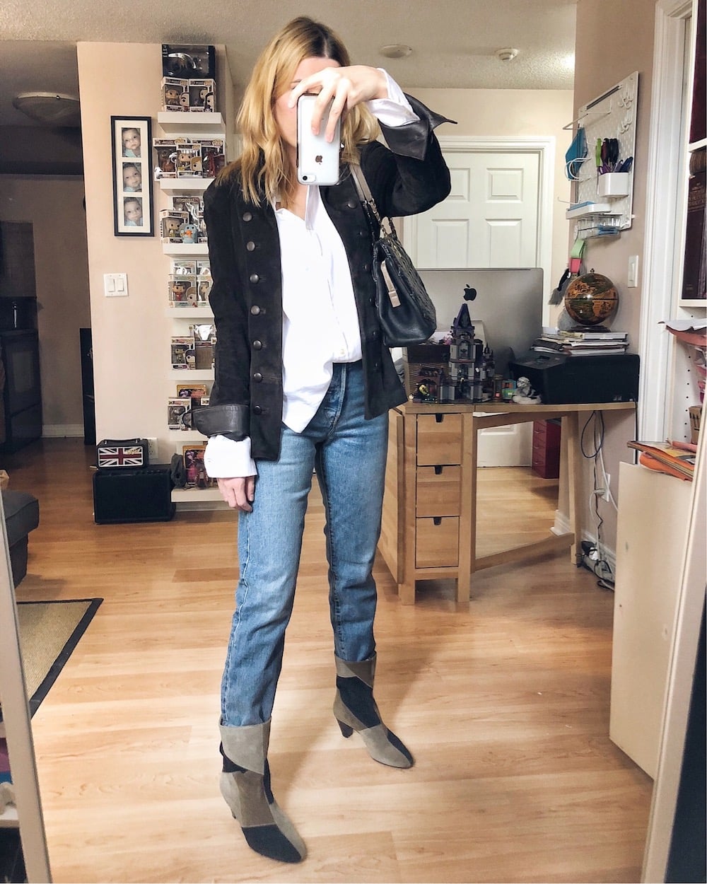 What I Wore this week | Everlane Blouse | Levis | Thrifted Band Jacket | Isabel Marant Boots | Chanel bag | livelovesara What I Wore this week | Everlane Blouse | Levis | Thrifted Band Jacket | Isabel Marant Boots | Chanel bag | livelovesara