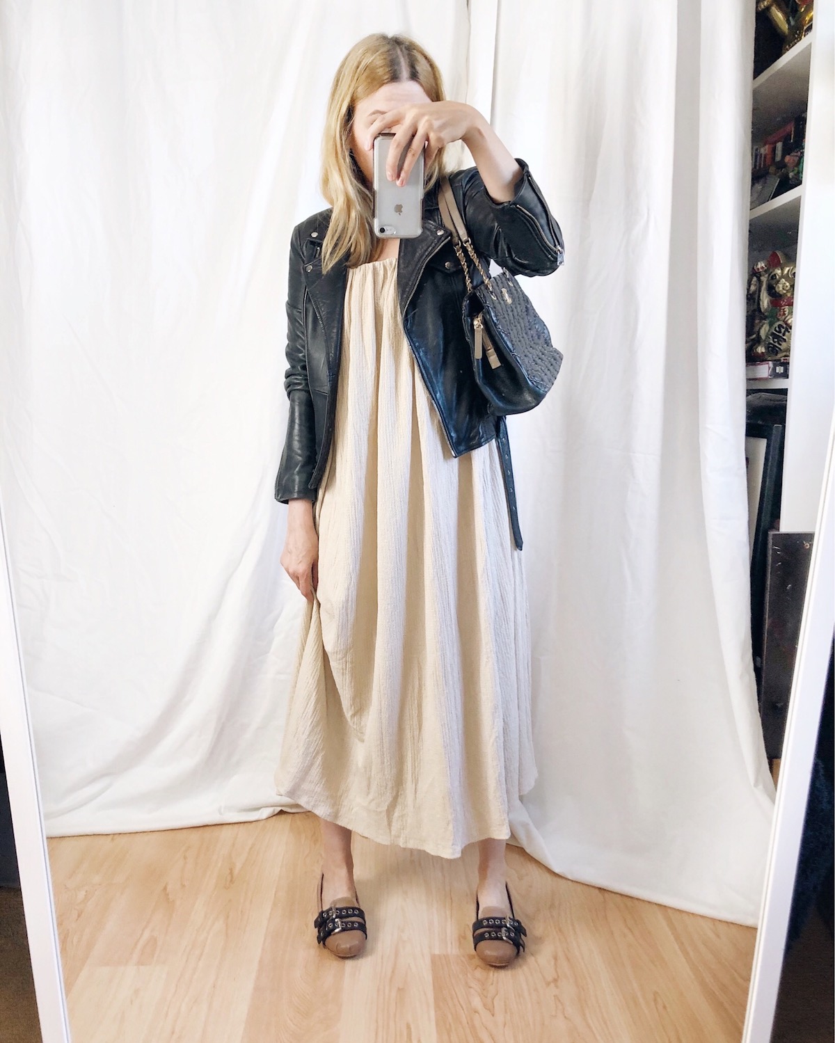 What I Wore this week | H&M Dress | Black Leather Jacket | Miu Miu Ballet Flats | Chanel Bag | livelovesara