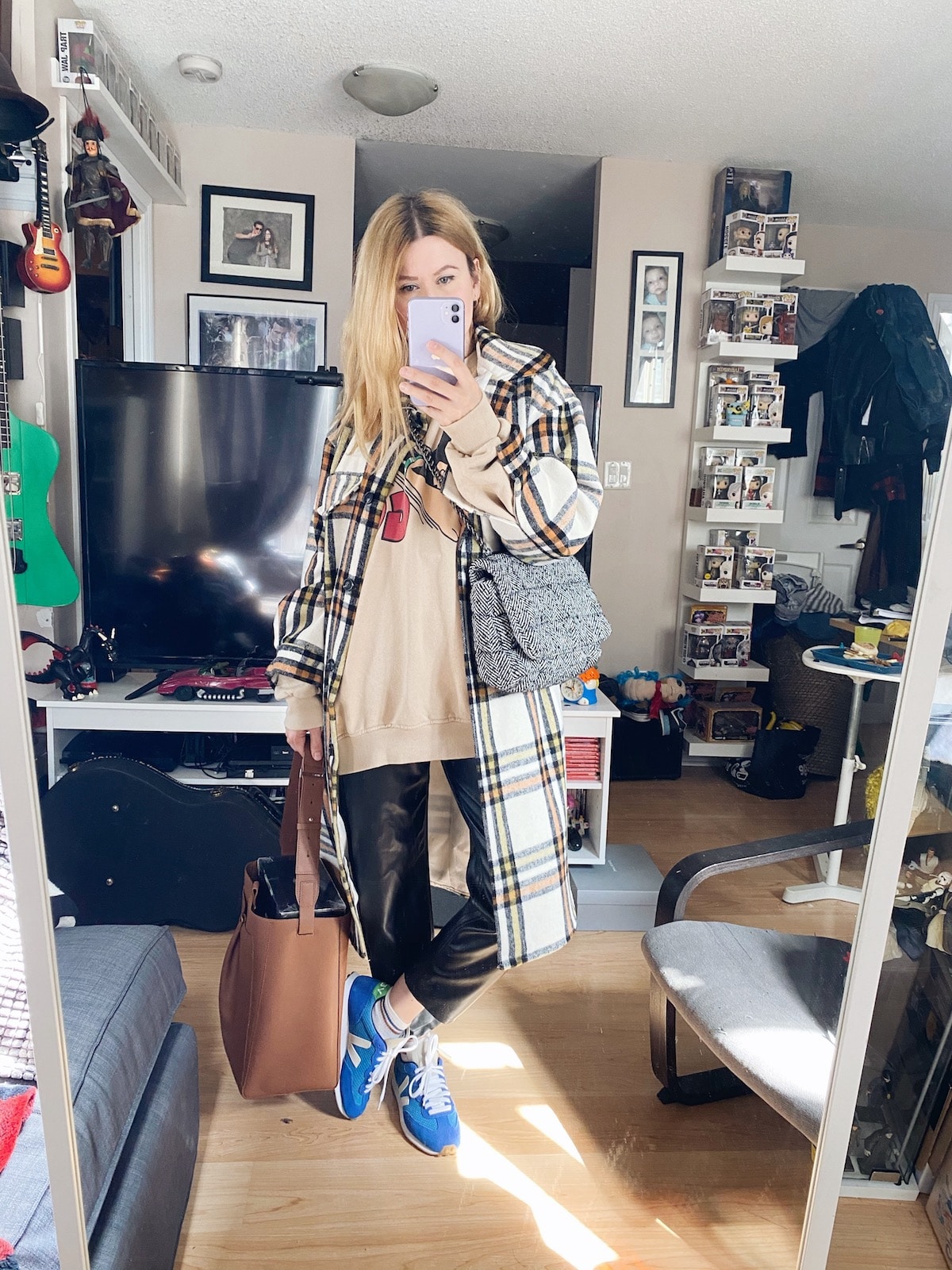 What I Wore this week | Astro Boy Sweatshirt | Plaid Shacket | Faux Leather Trousers | Veja Rio Branco | Everlane Studio Tote | Zara Bag | livelovesara