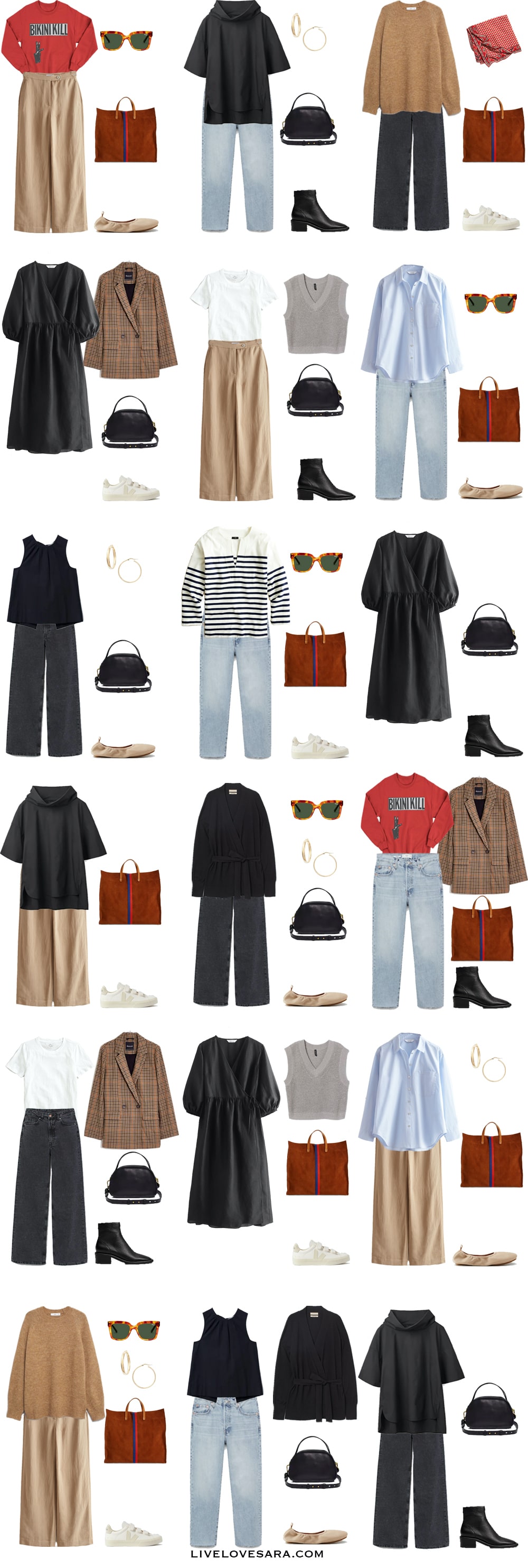 A white background with a layout of what to pack for 14 days in early fall.