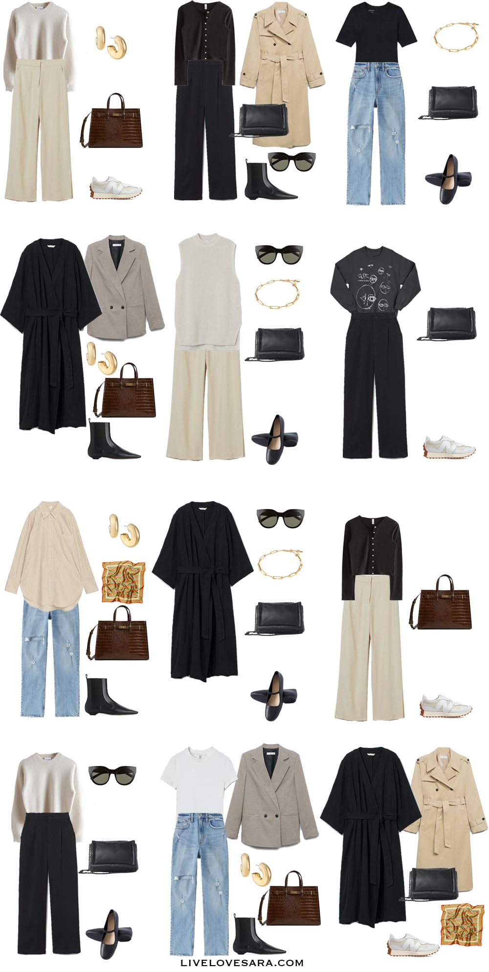 A white background and a layout of what to wear for a Paris vacation.