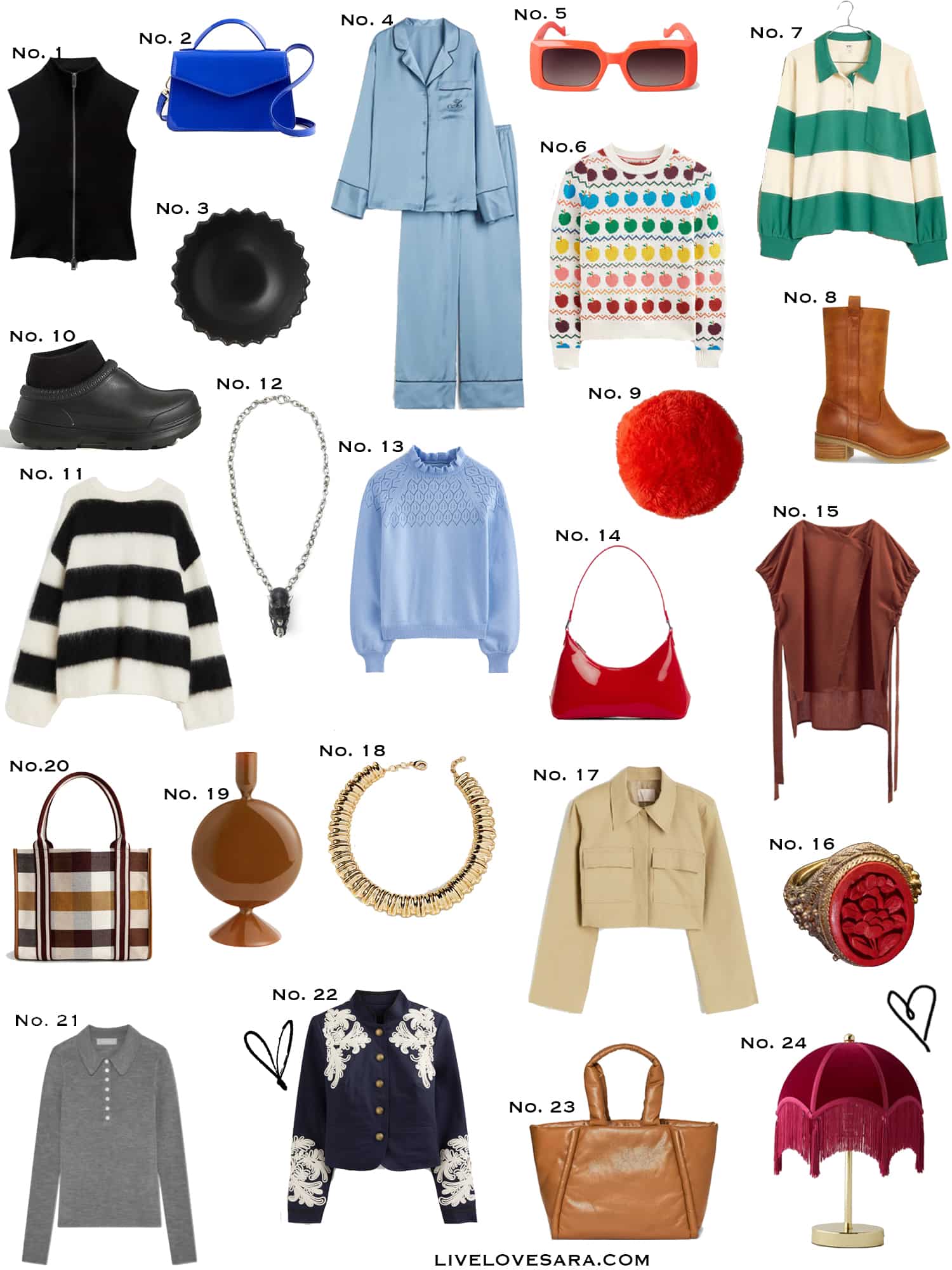 A white background with a collection of 24 finds from the past week.