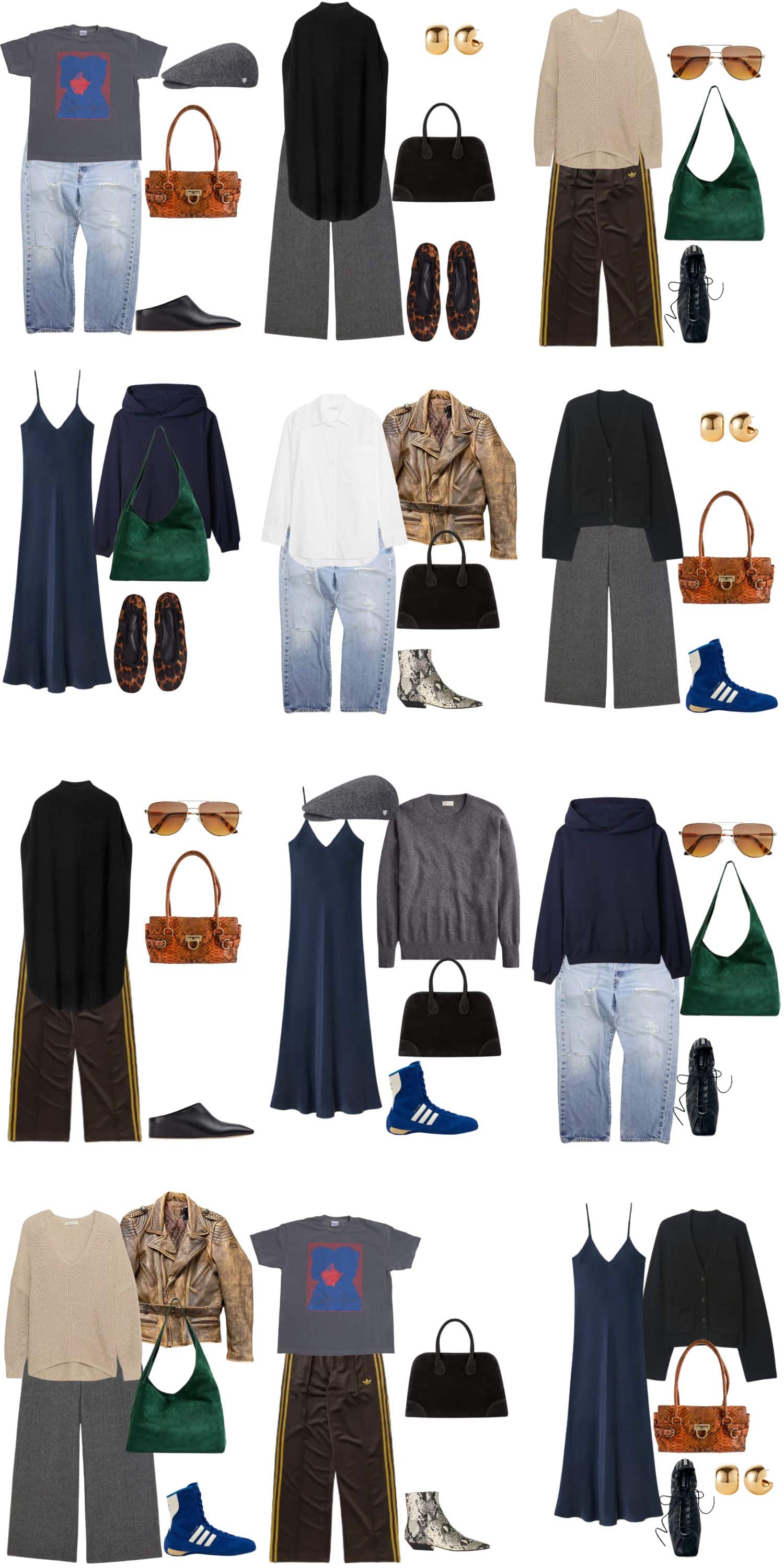A white background with 12 outfits for my ultimate spring capsule wardrobe.