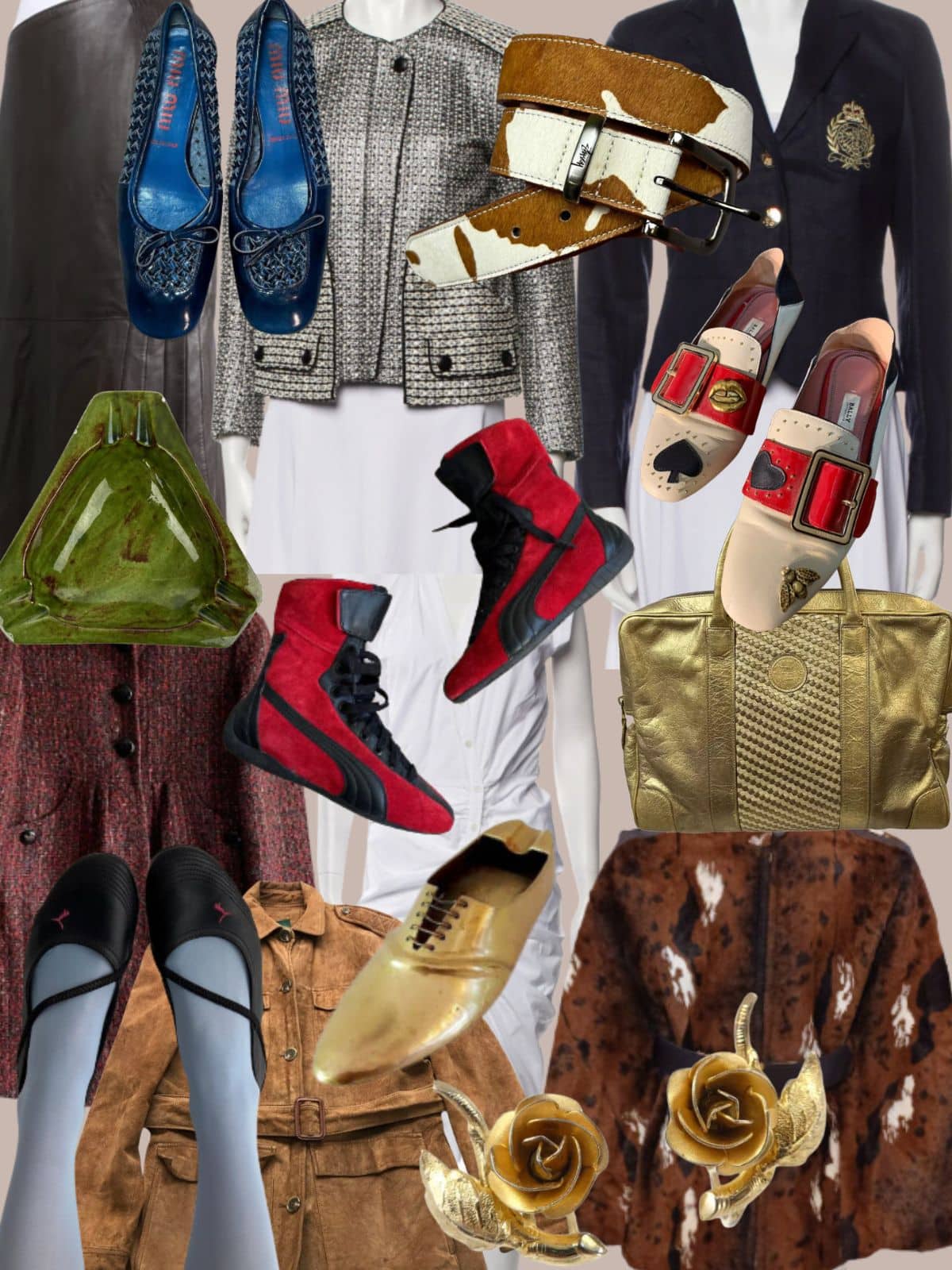 a collage of different types of women's clothing and accessories. All vintage or secondhand.