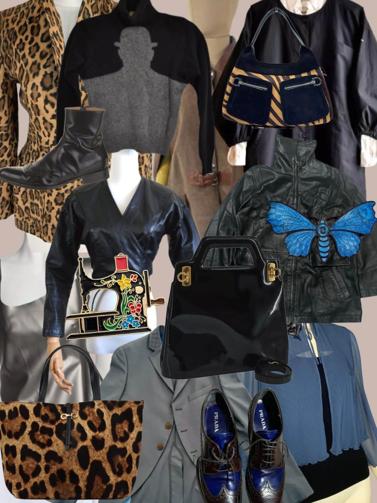 a collage of different types of women's clothing and accessories. All vintage or secondhand.