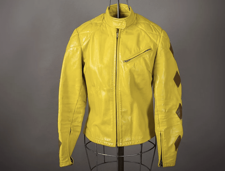 yellow leather moto jacket
