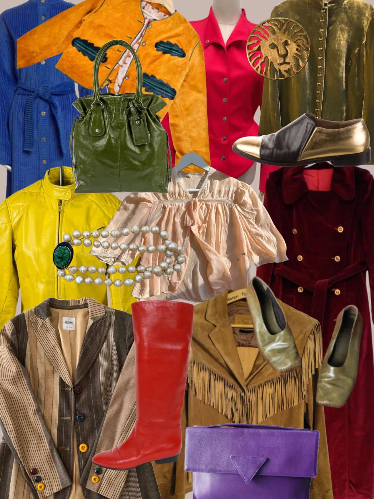 a collage of different types of women's clothing and accessories. All vintage or secondhand.