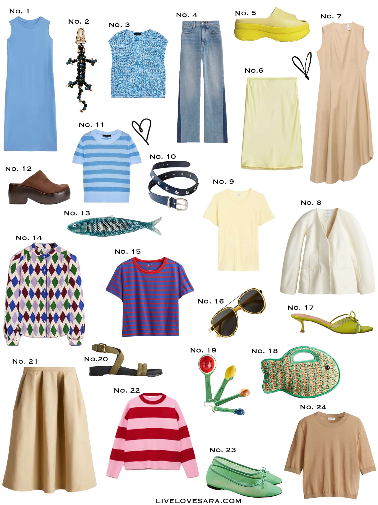 A white background with a collection of 24 finds from the past week.