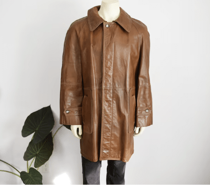 brown leather coat