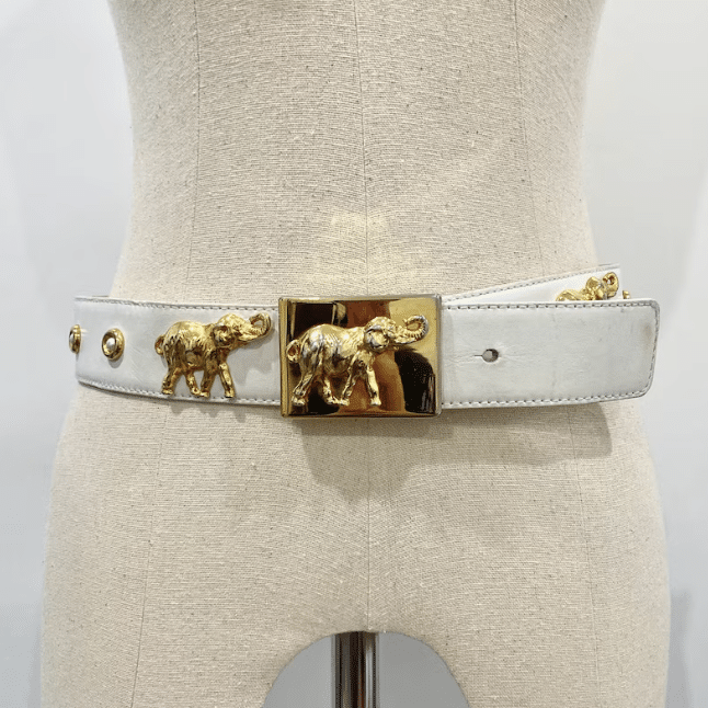 Escada Vintage Elephant Belt in White with Gold