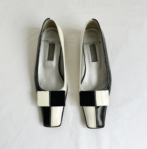 Vintage black and white square toe flats.