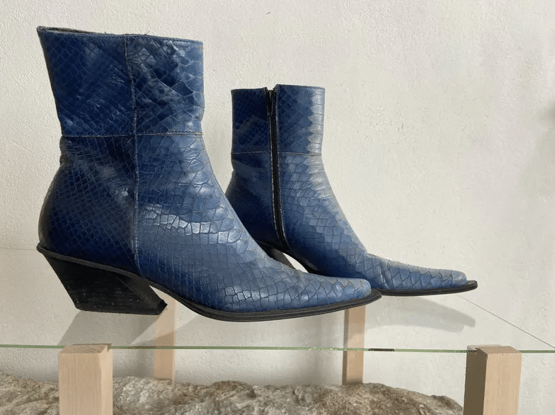 Vintage 90s croc leather blue cowboy ankle boots