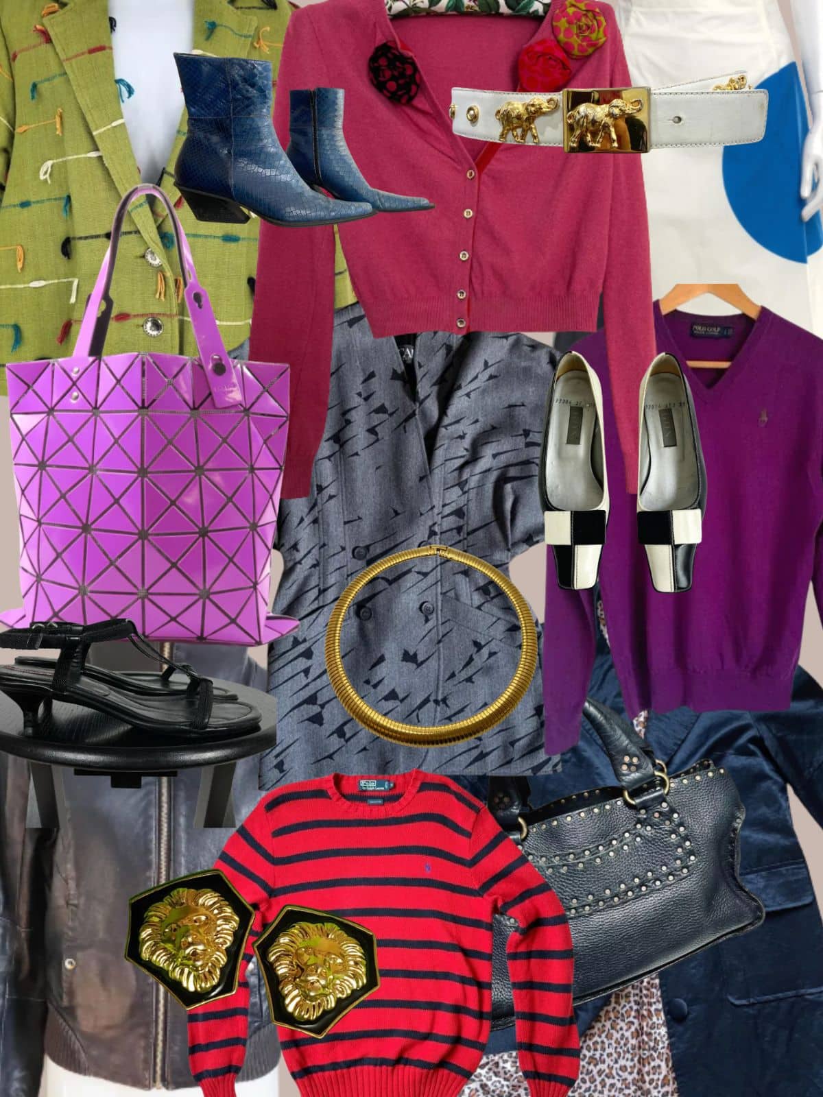 a collage of different types of women's clothing and accessories. All vintage or secondhand.