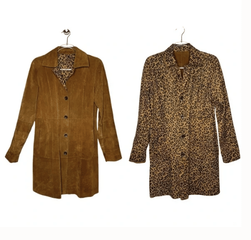 reversible animal print suede coat