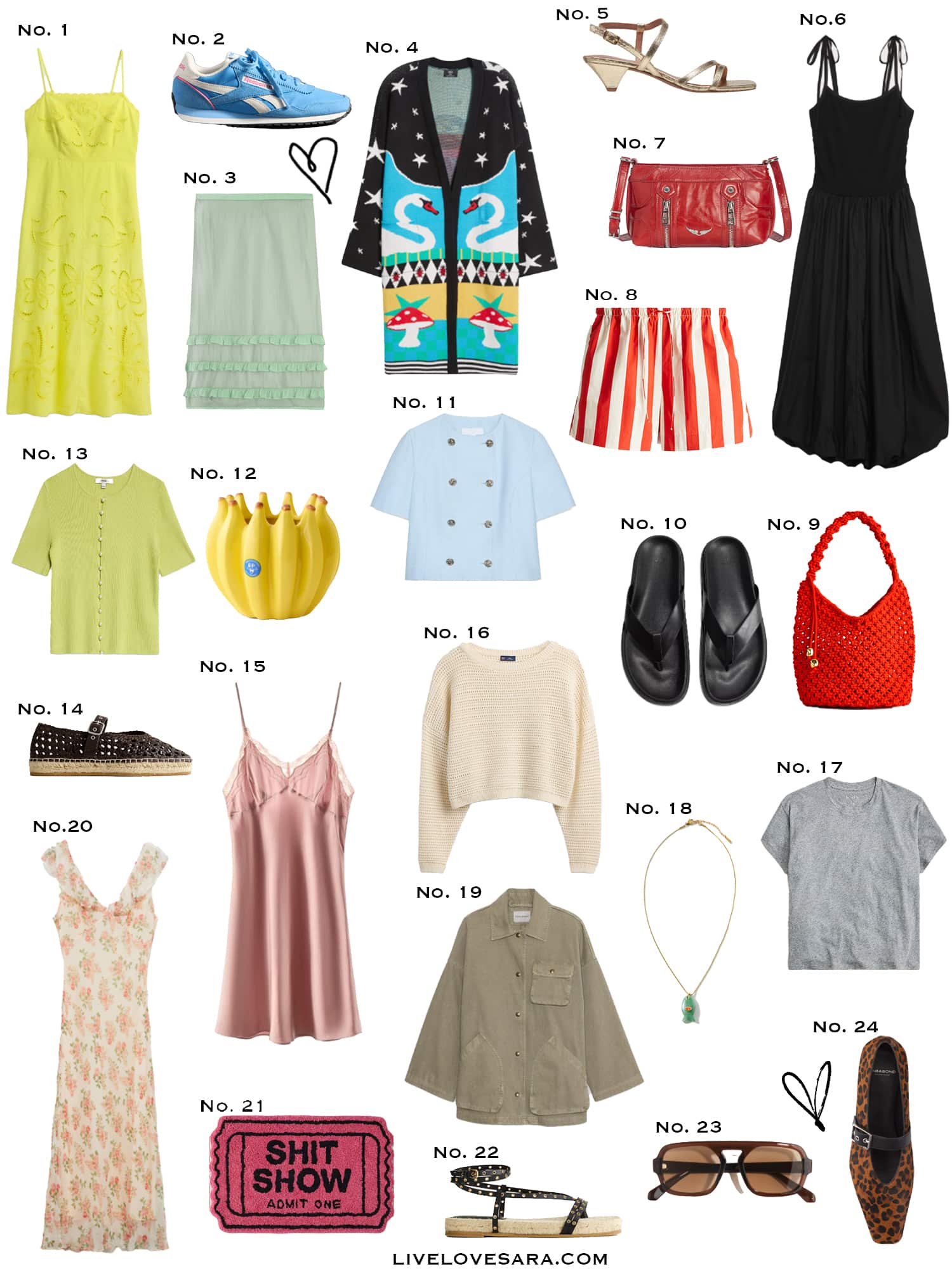 A white background with a collection of 24 finds from the past week.