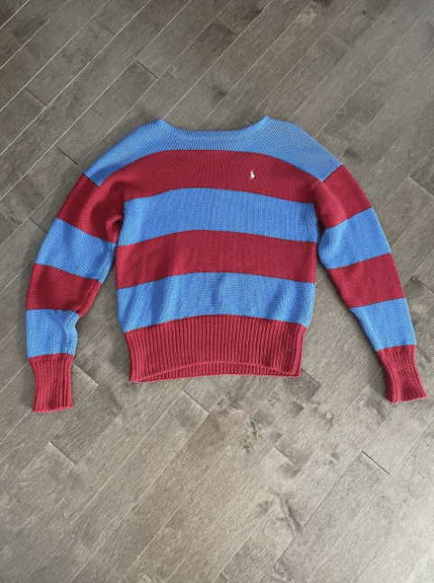 vintage ralph lauren red and blue striped sweater.
