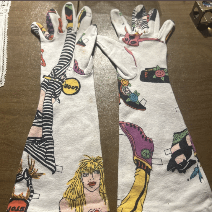 Betsy Johnson paper doll print gloves