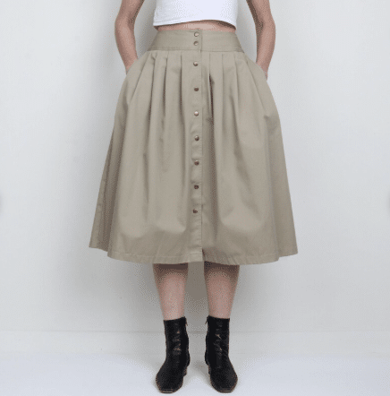 Vintage Khaki High Waist Snap Front Midi Skirt