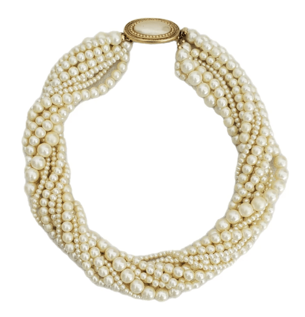 layered vintage pearl necklace.