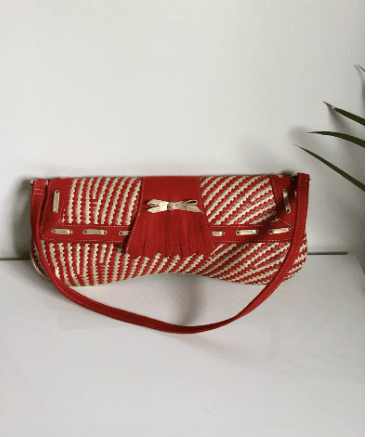 red striped straw bag