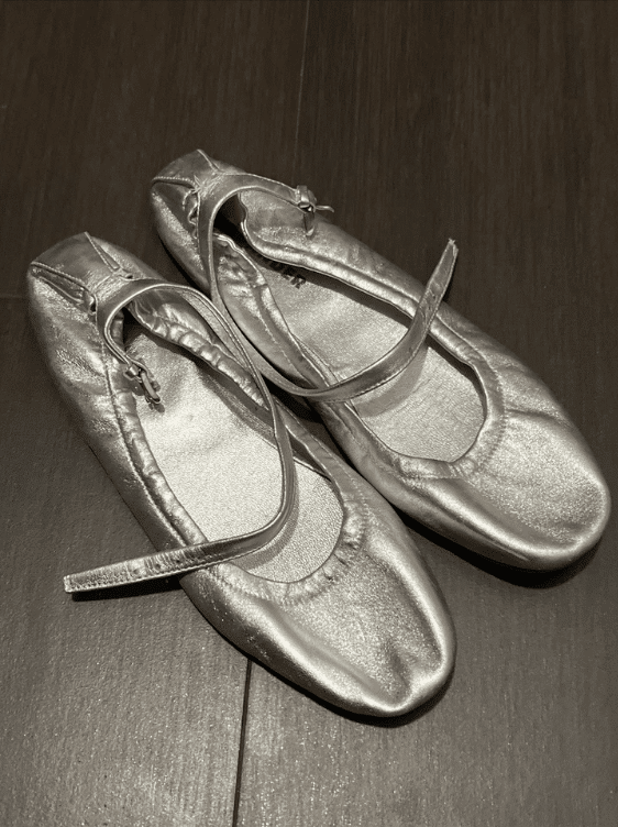 Jil Sander Silver Ballet flats with ankle straps.