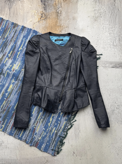 black asymmetric zipper leather jacket