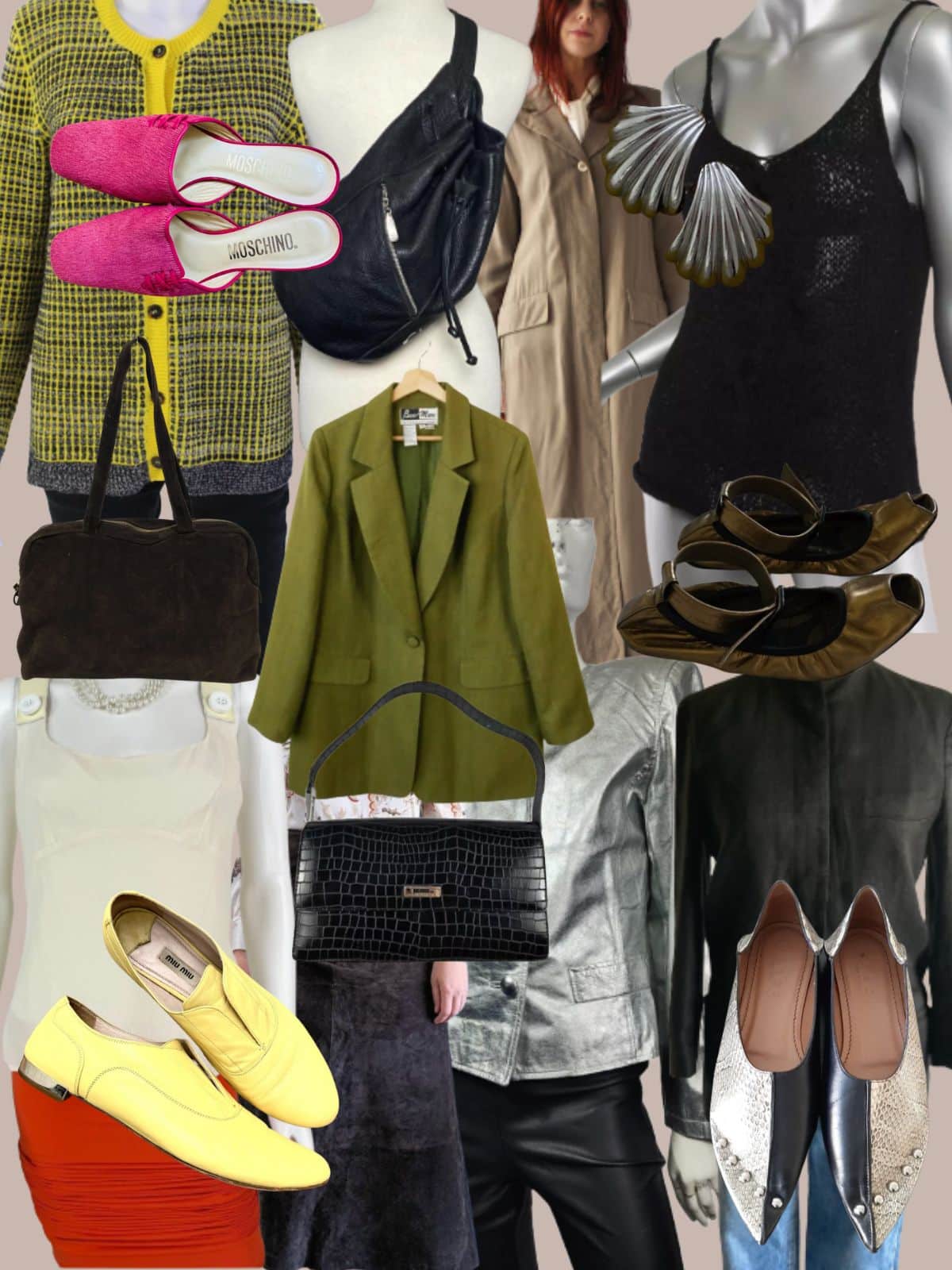 a collage of different types of women's clothing and accessories. All vintage or secondhand.