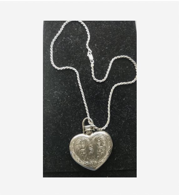 VINTAGE STERLING SILVER ORNATE HEART PERFUME BOTTLE