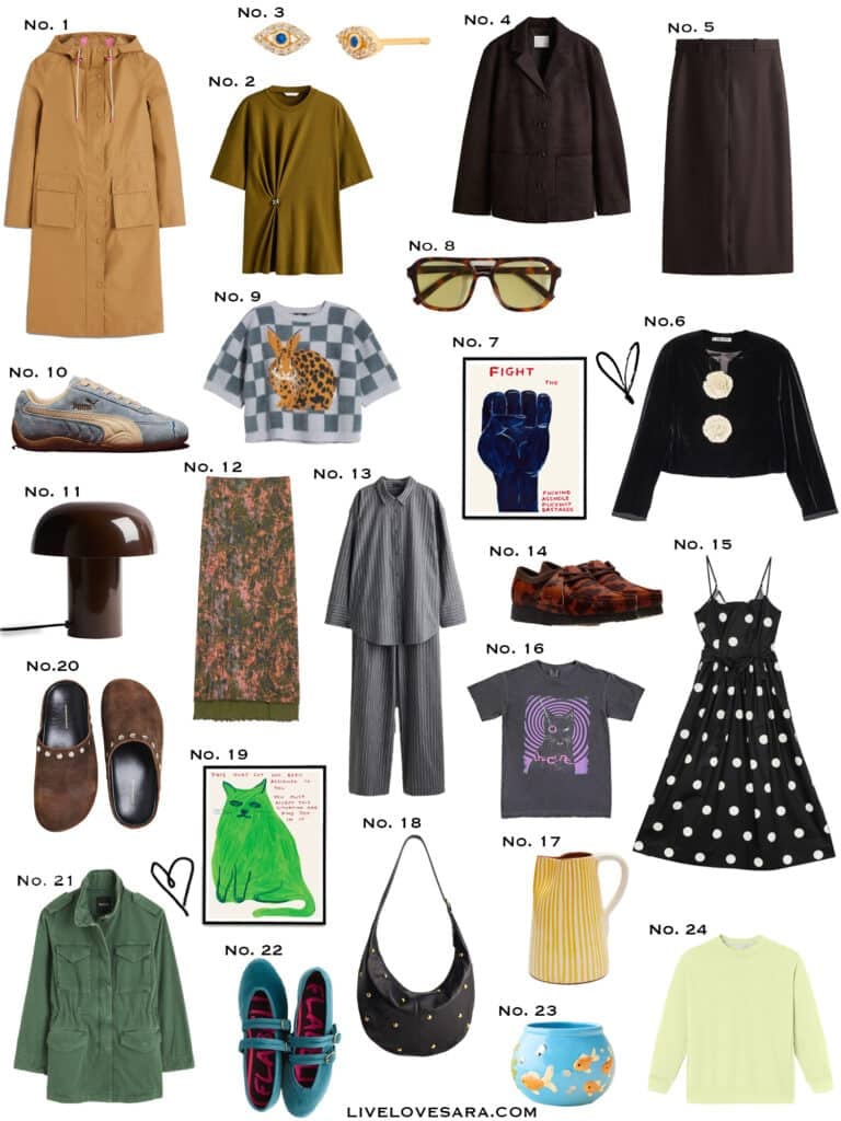 A white background with a collection of 24 finds from the past week.