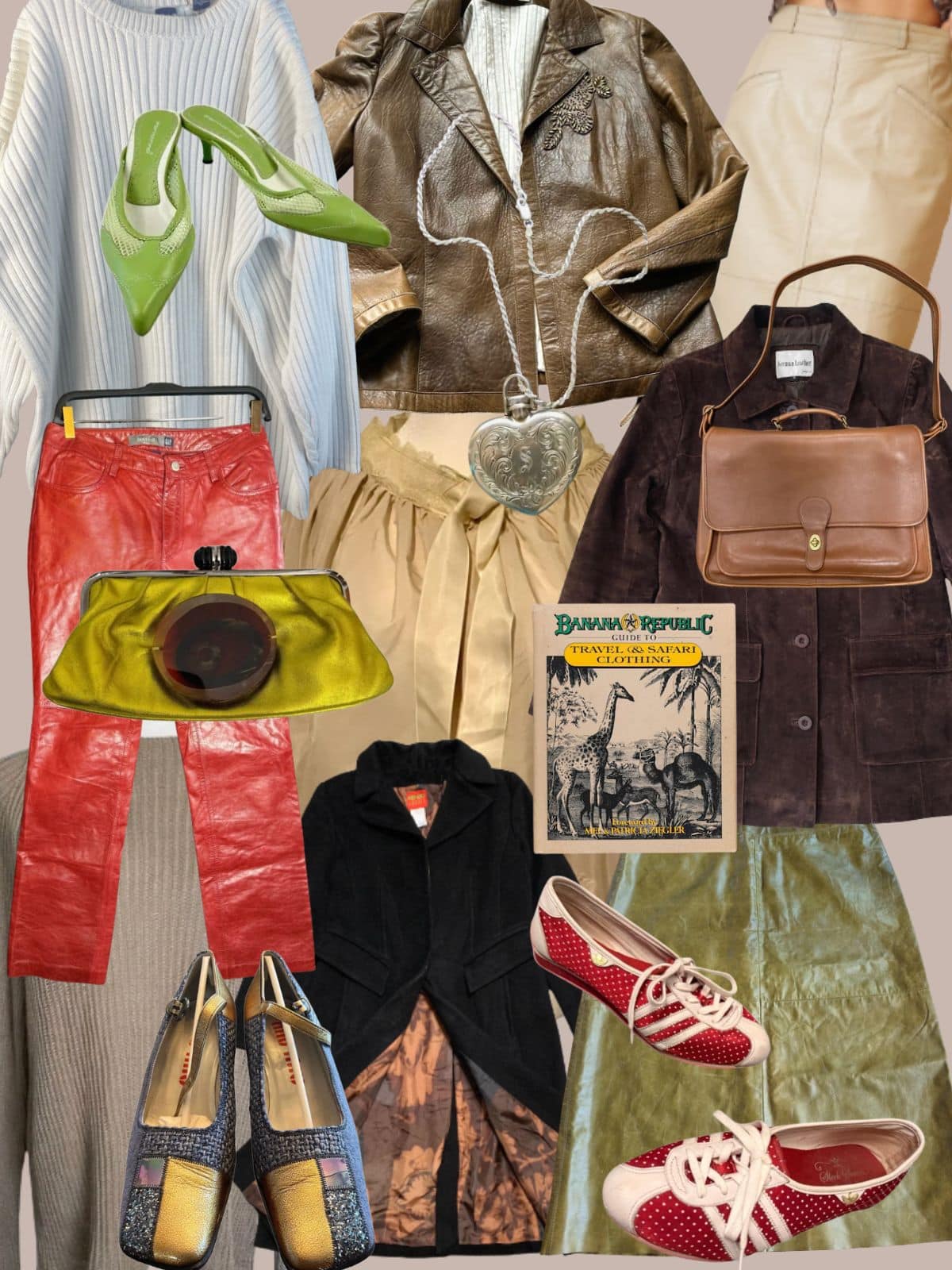 a collage of different types of women's clothing and accessories. All vintage or secondhand.