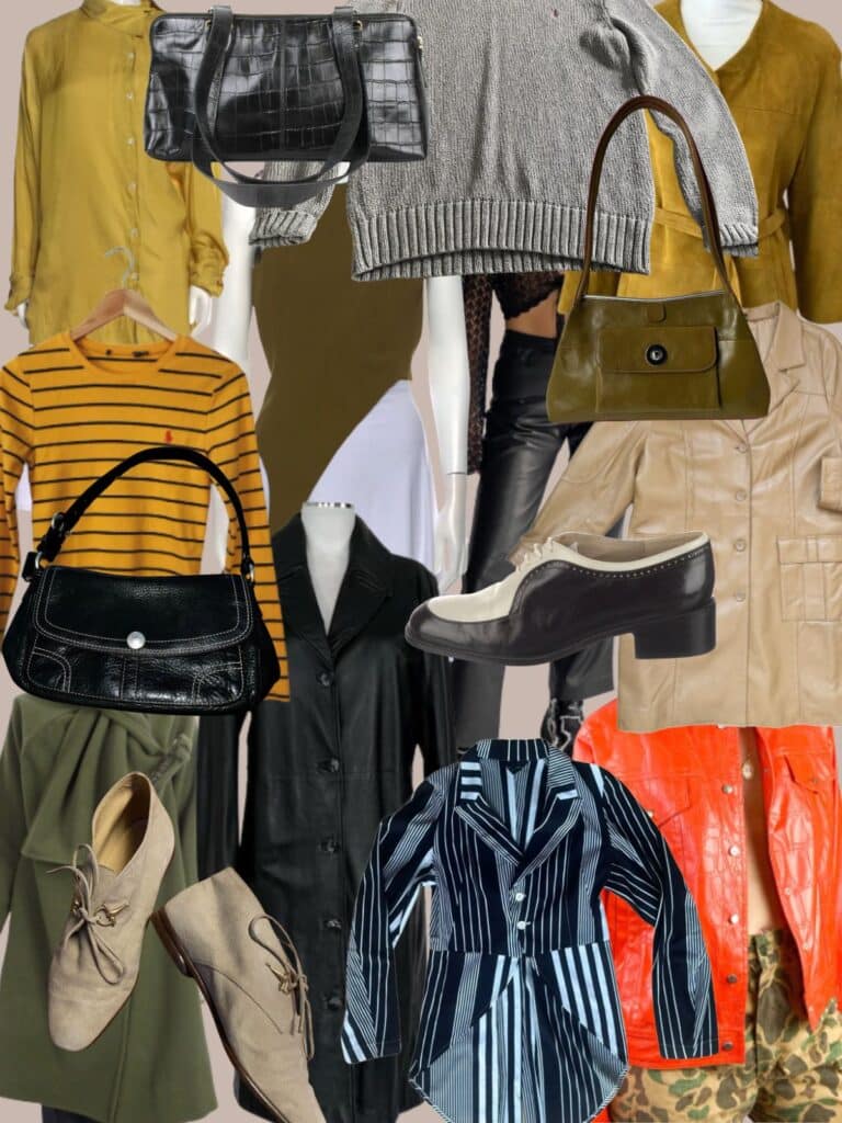 a collage of different types of women's clothing and accessories. All vintage or secondhand.
