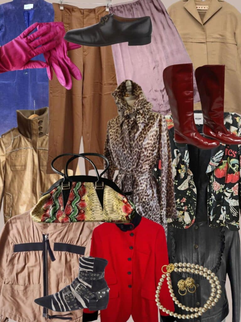 a collage of different types of women's clothing and accessories. All vintage or secondhand.