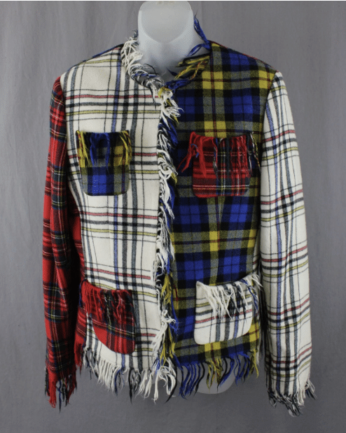 Moschino Couture Women's Multicolor Plaid Fringe Wool Blend Jacket Blazer