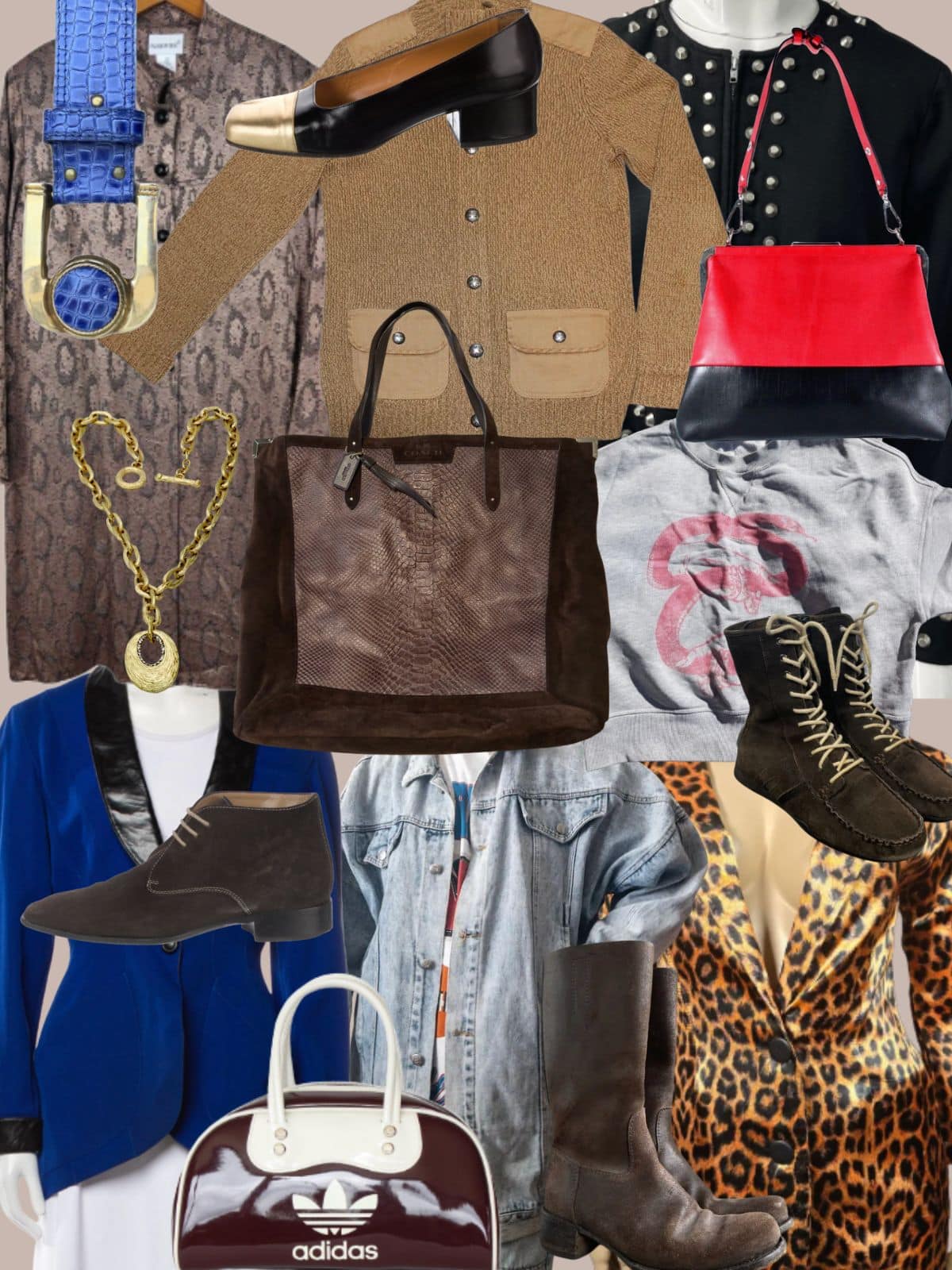 a collage of different types of women's clothing and accessories. All vintage or secondhand.