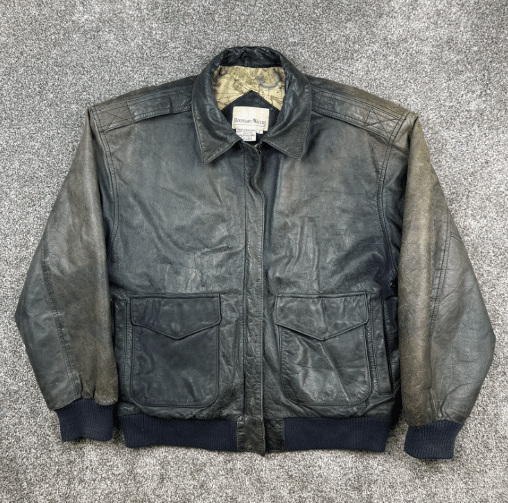 faded blue leather bomber