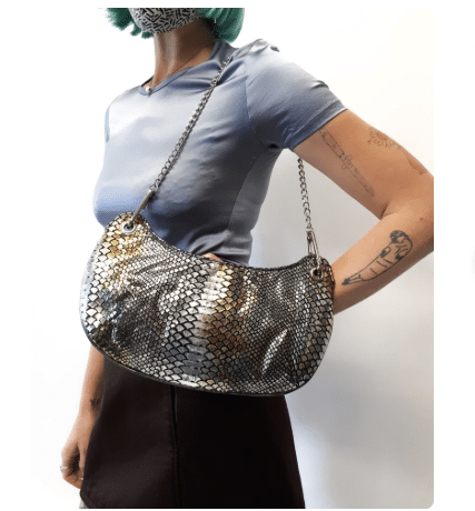 metallic snake print bag