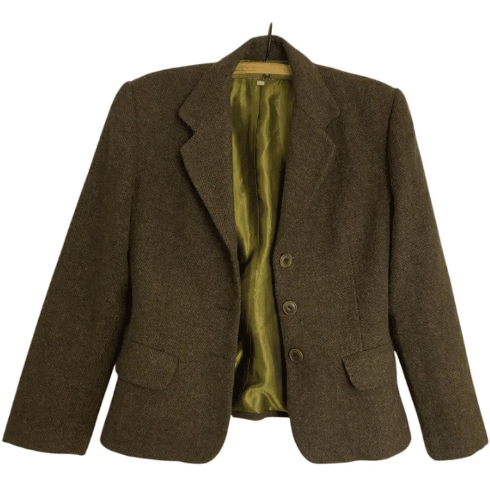 Vintage Brown Wool Tweed Herringbone Blazer