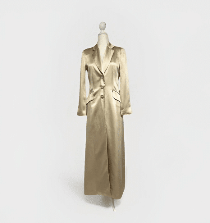 Alberta Ferretti sz 8 Champagne Satin Lapel Long Duster Blazer Jacket