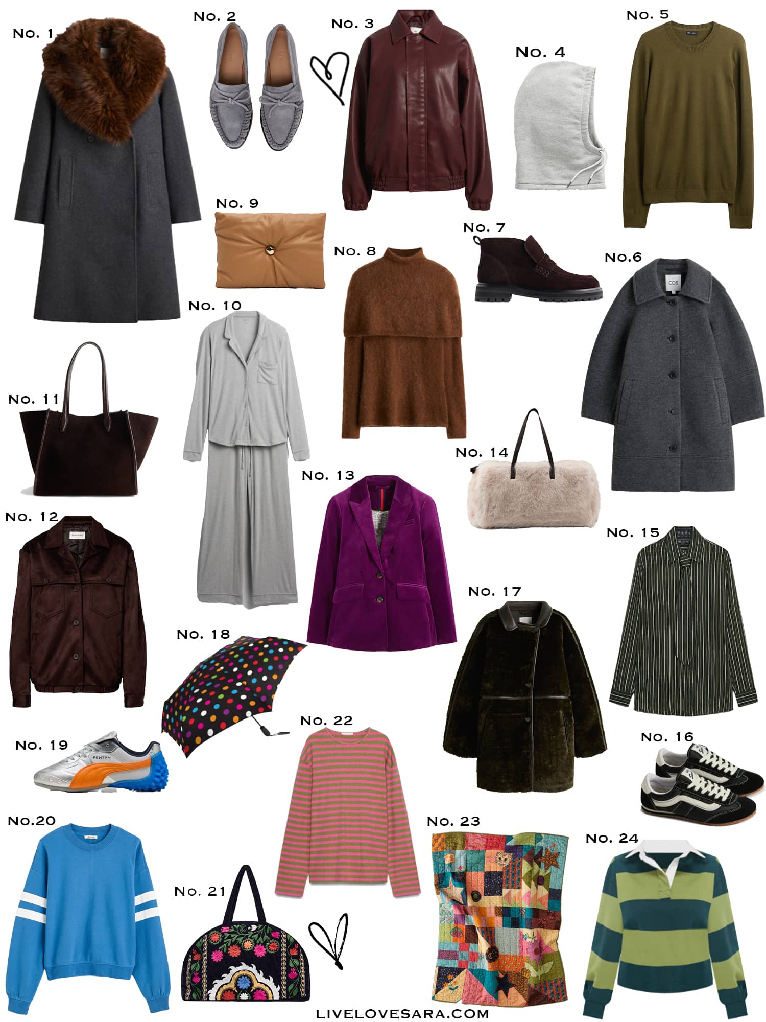 A white background with a collection of 24 finds from the past week.