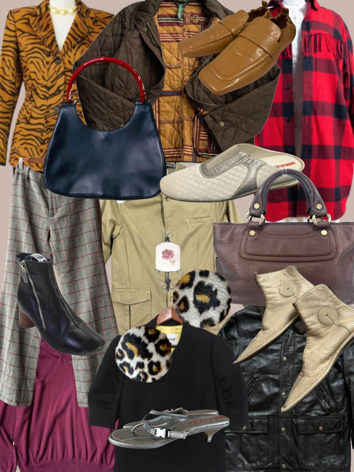 a collage of different types of women's clothing and accessories. All vintage or secondhand.