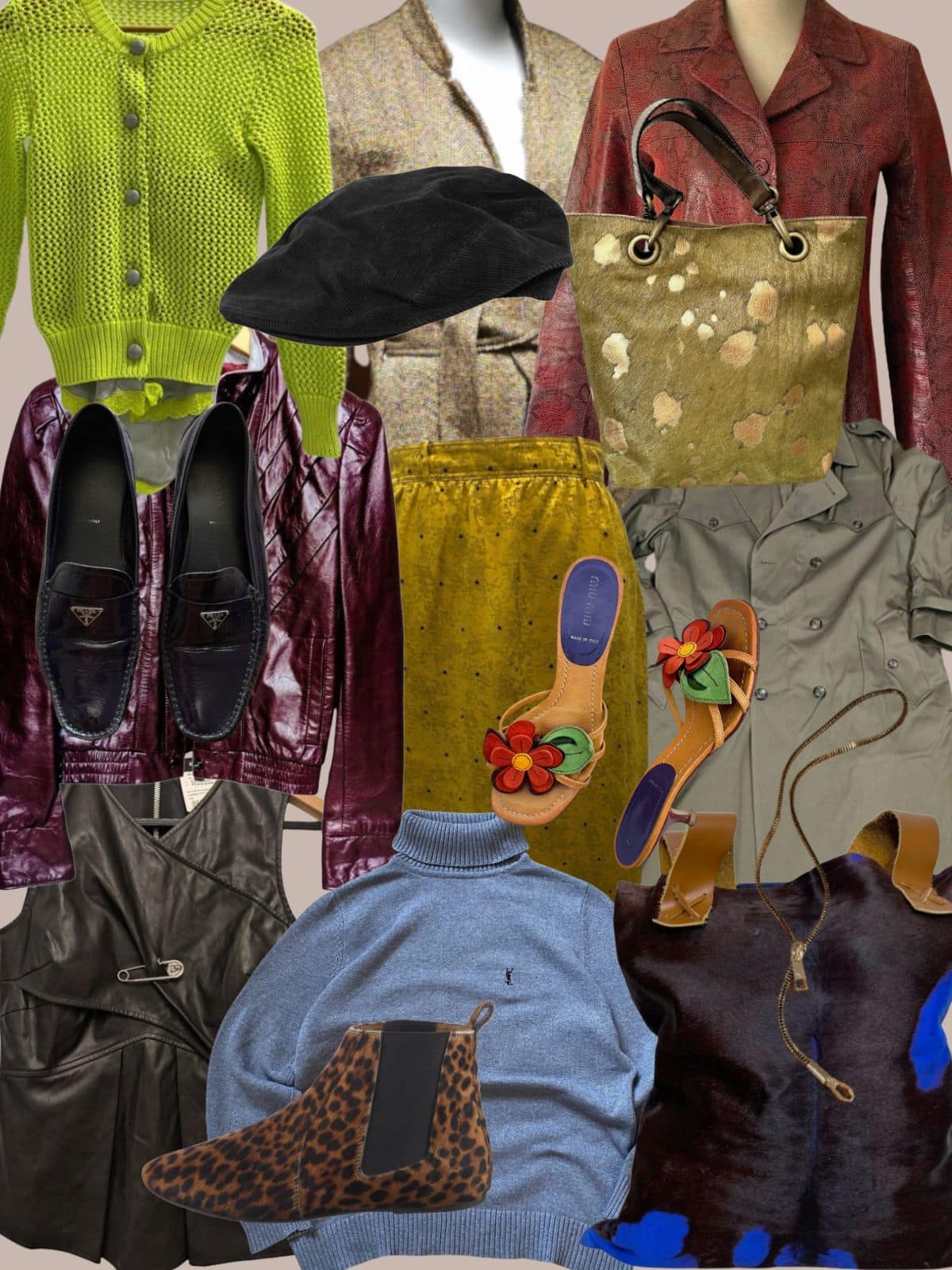 a collage of different types of women's clothing and accessories. All vintage or secondhand.
