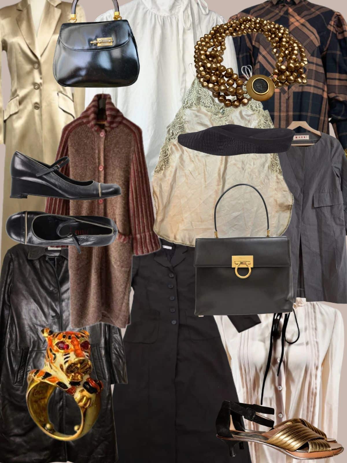 a collage of different types of women's clothing and accessories. All vintage or secondhand.