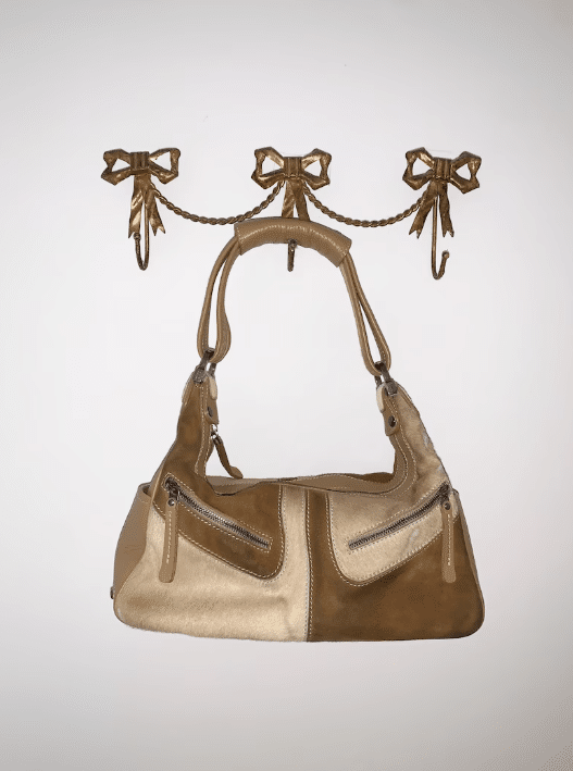 Y2K Tods Brown Leather Suede and Calf Hair Bag