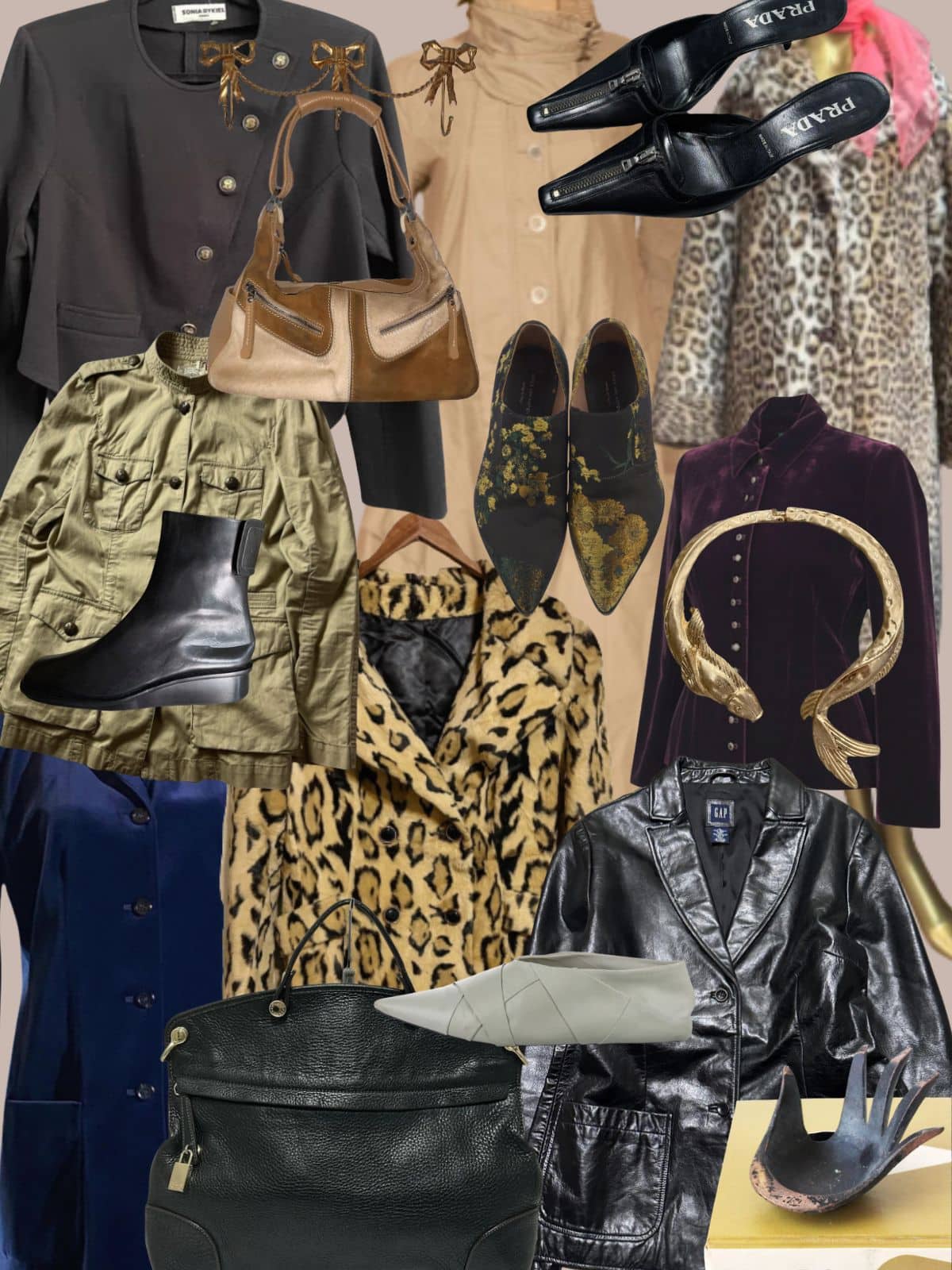 a collage of different types of women's clothing and accessories. All vintage or secondhand.