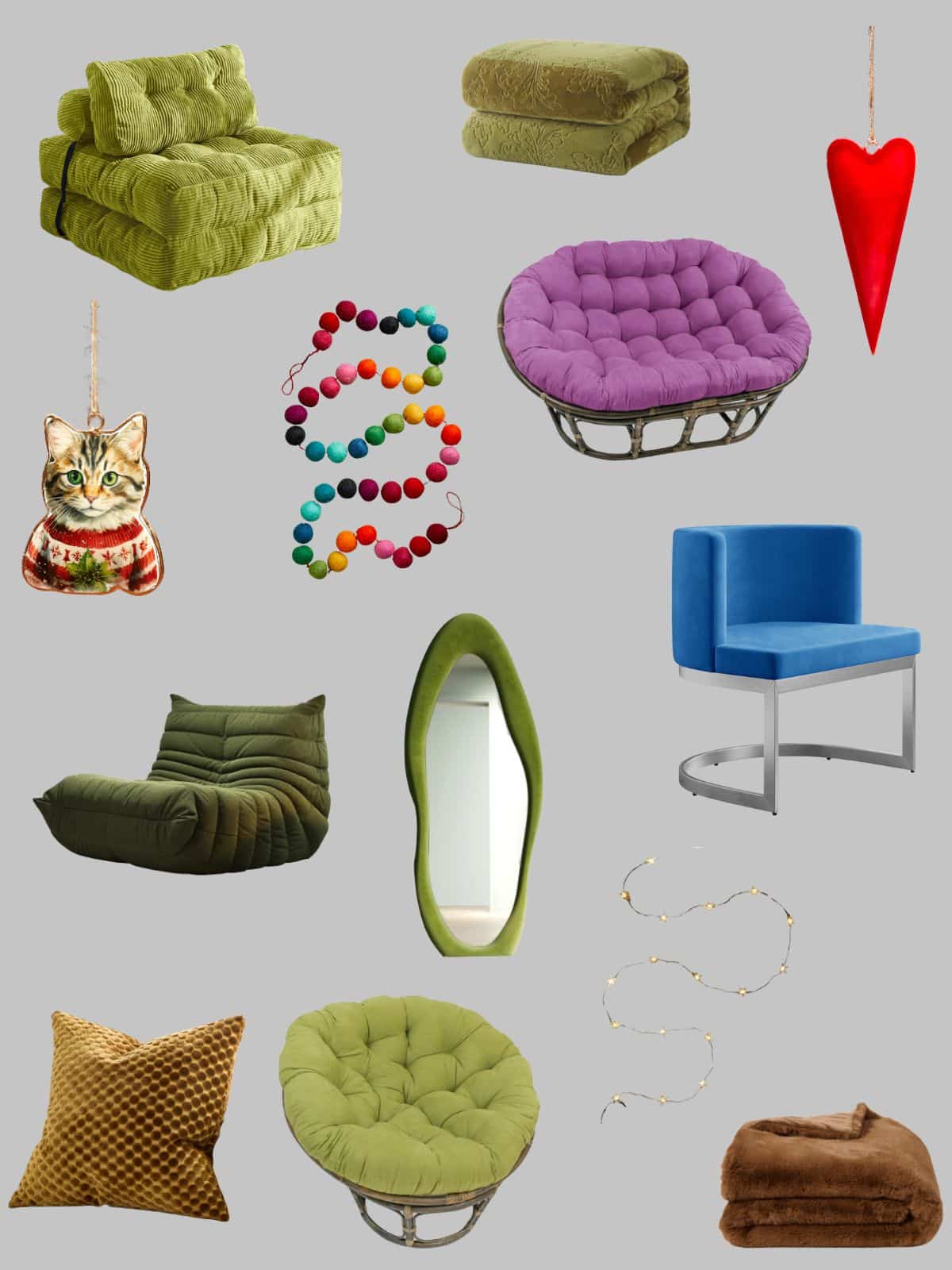 A collage of 13 items to upgrade our condo for the holiday season.